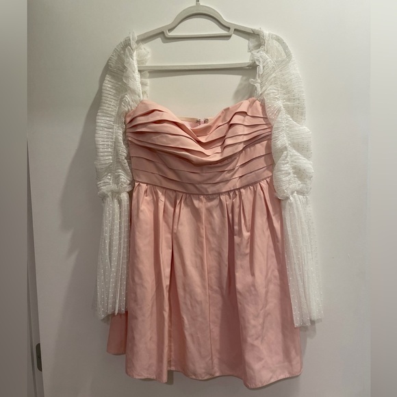 SELF-PORTRAIT | Pink Taffeta Dot Mesh Mini Dress - Picture 9 of 10